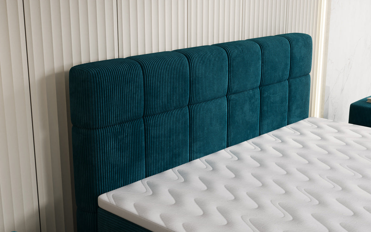 Boxspringbett Vera aus Cord mat héije Féiss