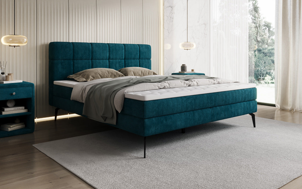Boxspringbett Vera aus Cord mat héije Féiss