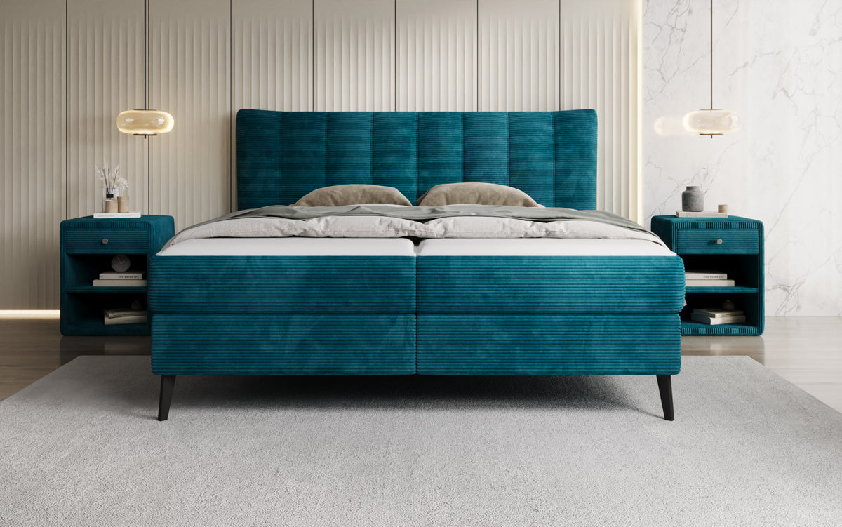 Ines box spring bed in Corduroy with storage
