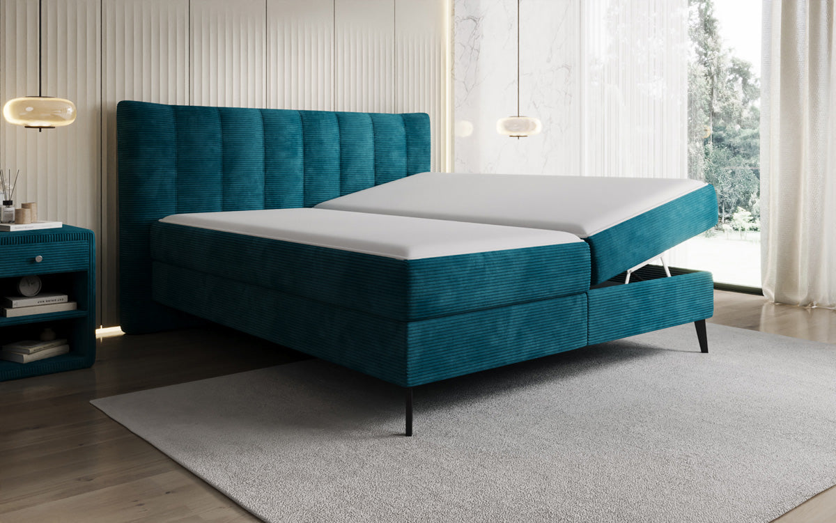 Ines box spring bed in Corduroy with storage
