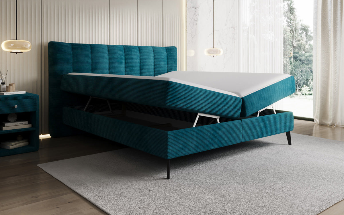 Ines box spring bed in Corduroy with storage