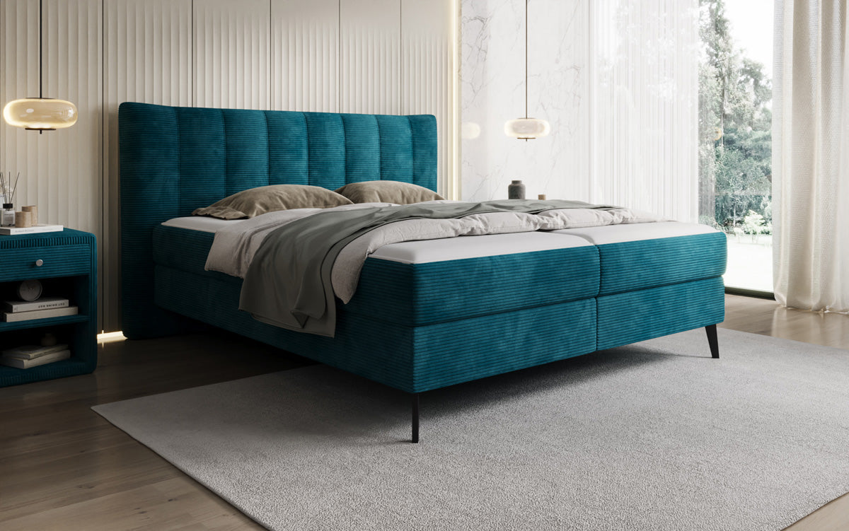 Ines box spring bed in Corduroy with storage