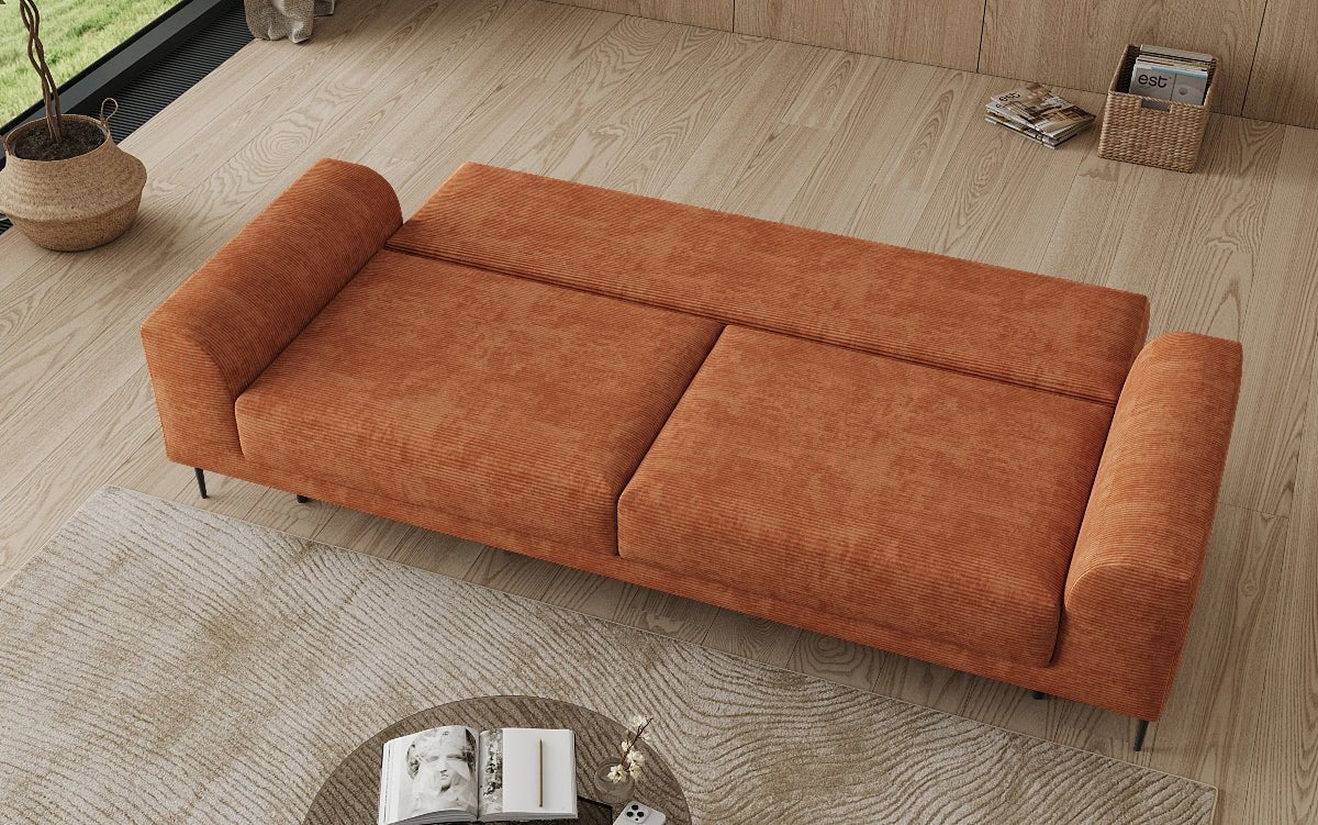 Canapé design 3 places Bloom en Côtelé avec fonction couchage et espace de rangement