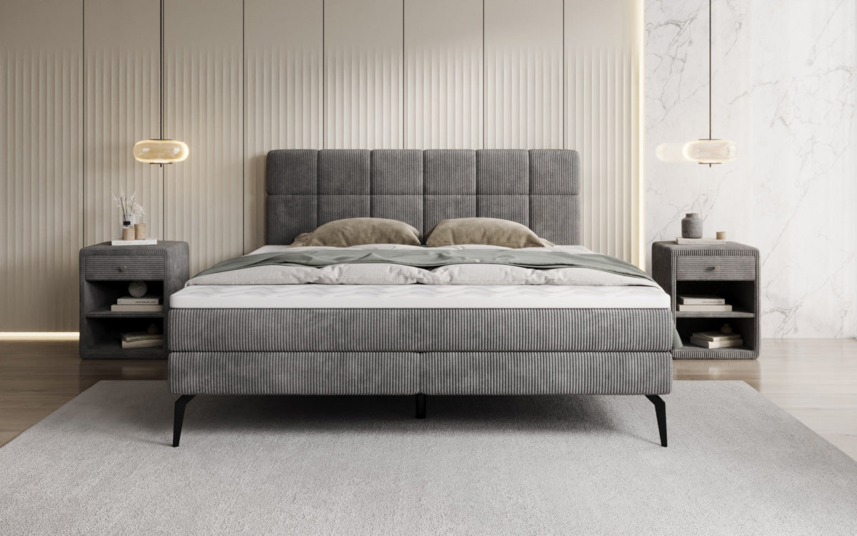 Boxspringbett Vera aus Cord mat héije Féiss