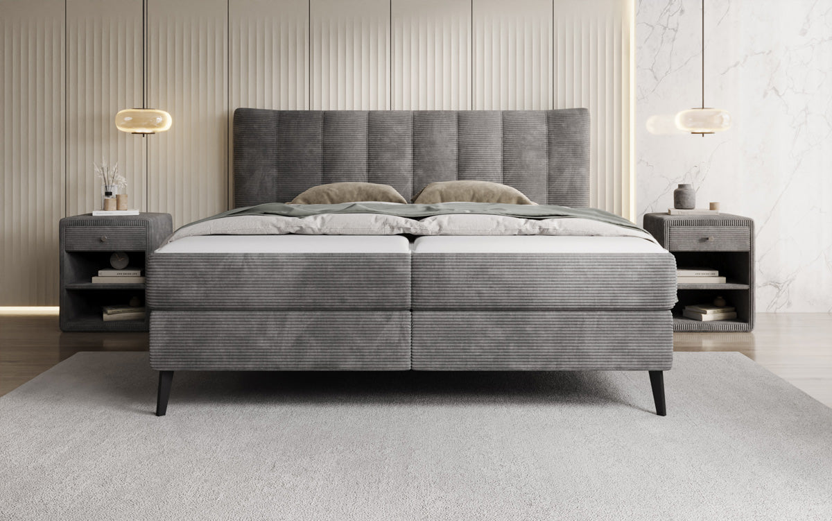 Ines box spring bed in Corduroy with storage