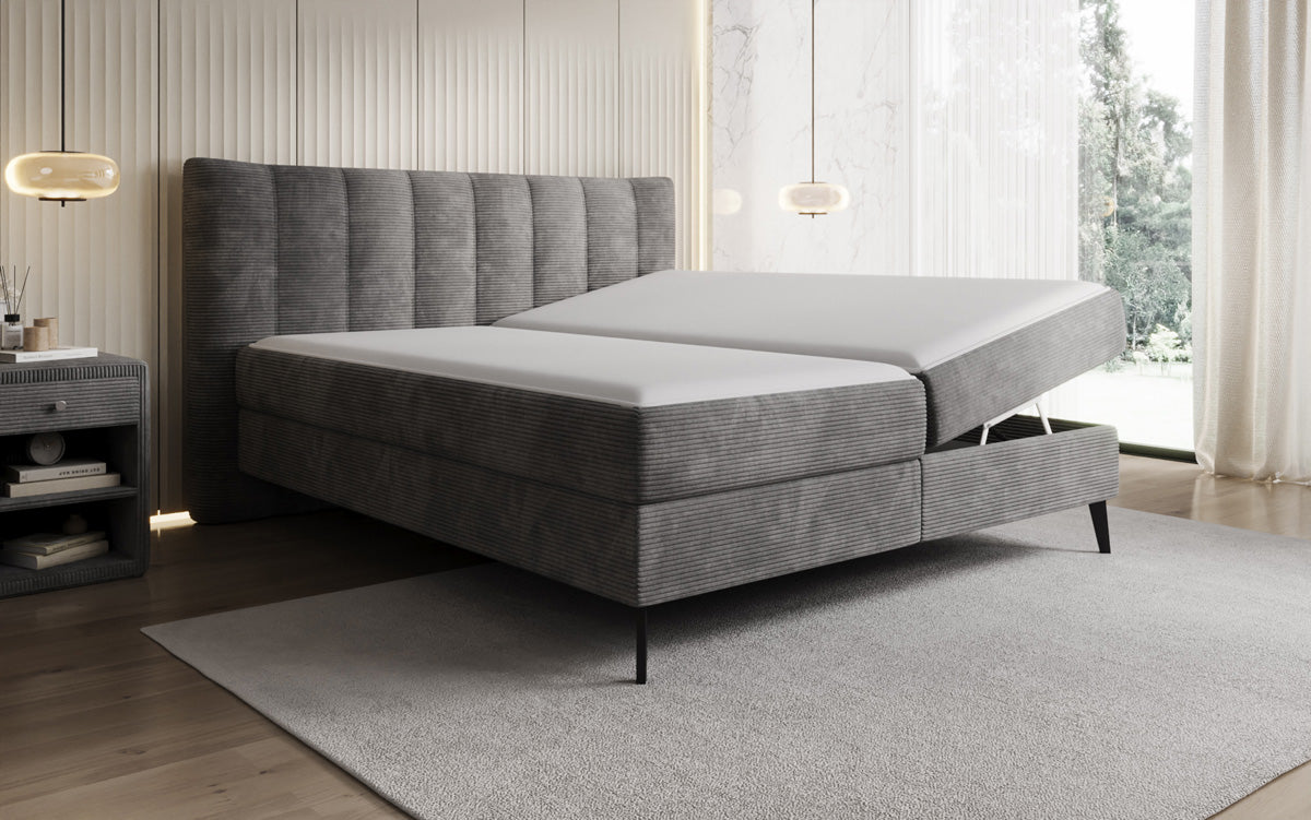Ines box spring bed in Corduroy with storage
