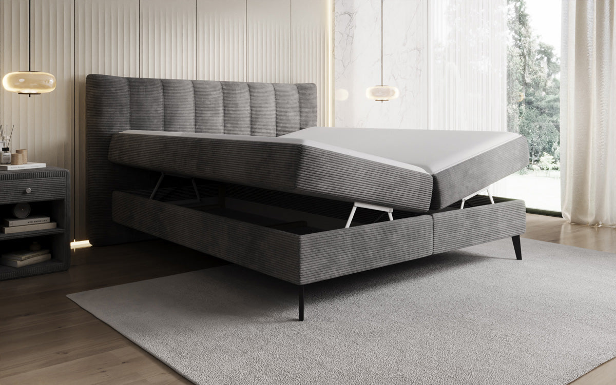 Ines box spring bed in Corduroy with storage