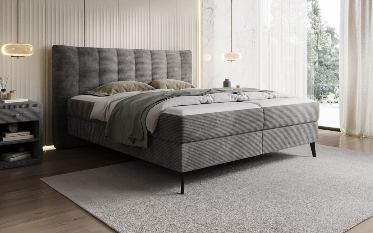Ines box spring bed in Corduroy with storage