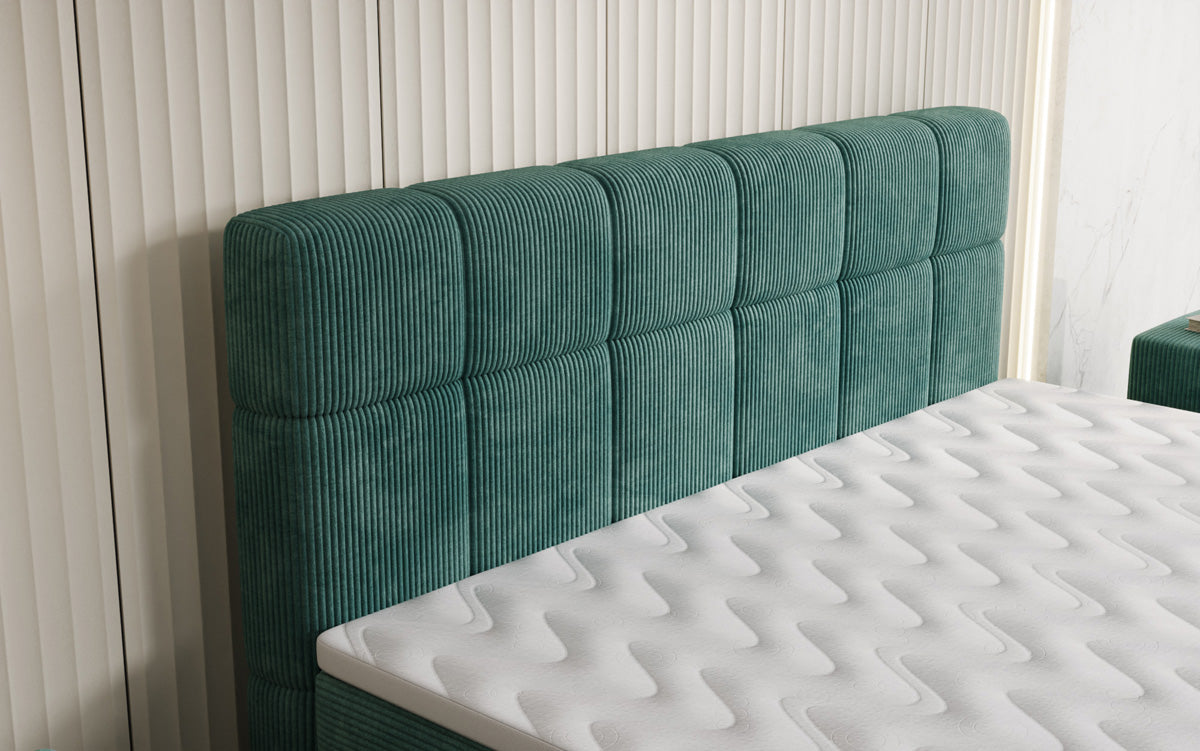 Boxspringbett Vera aus Cord mat héije Féiss