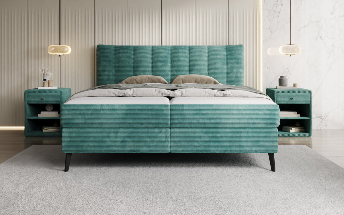 Ines box spring bed in Corduroy with storage