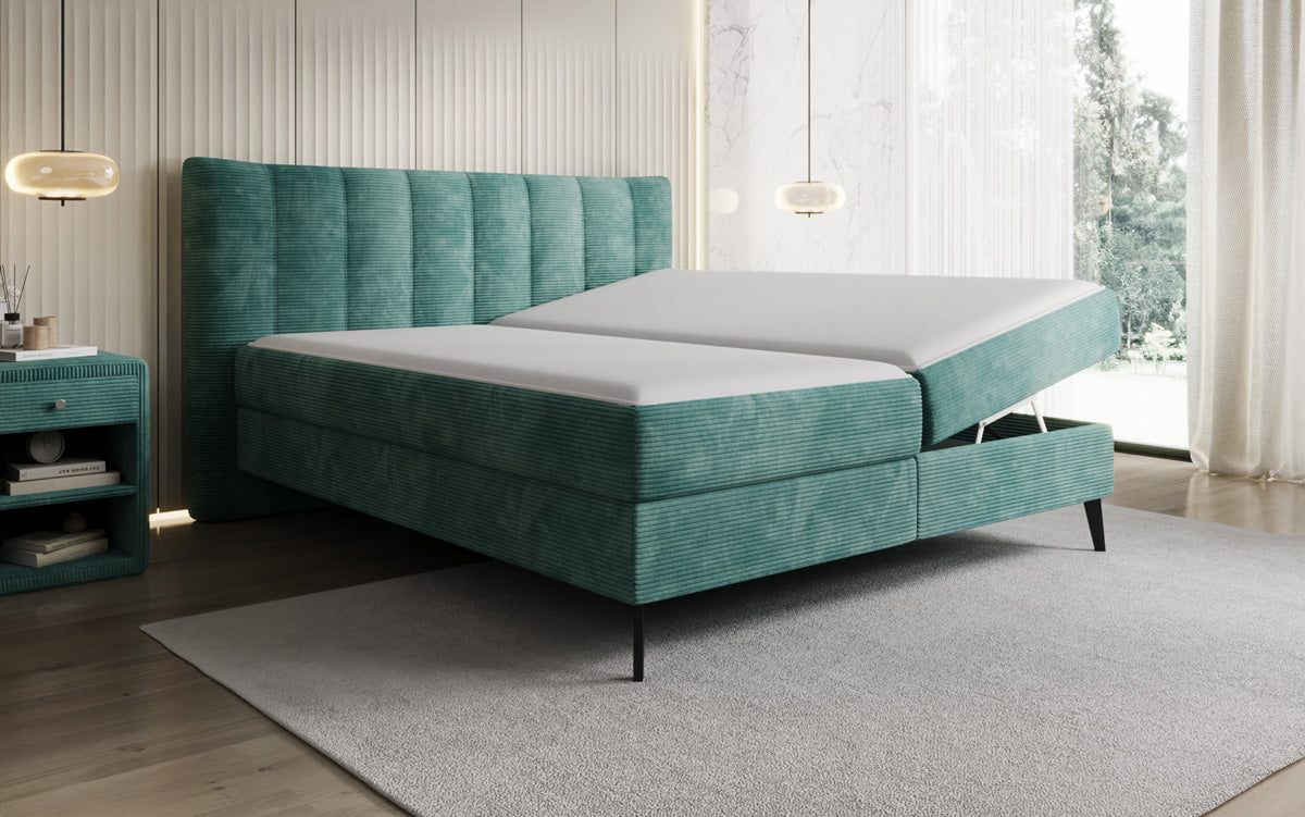 Ines box spring bed in Corduroy with storage