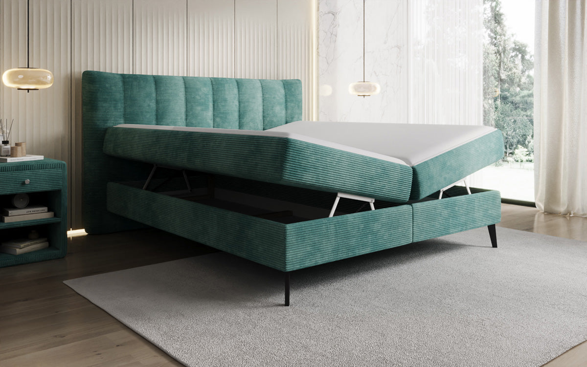Ines box spring bed in Corduroy with storage