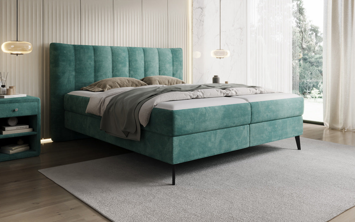 Ines box spring bed in Corduroy with storage
