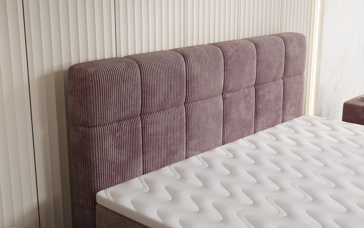 Boxspringbett Vera aus Cord mat héije Féiss