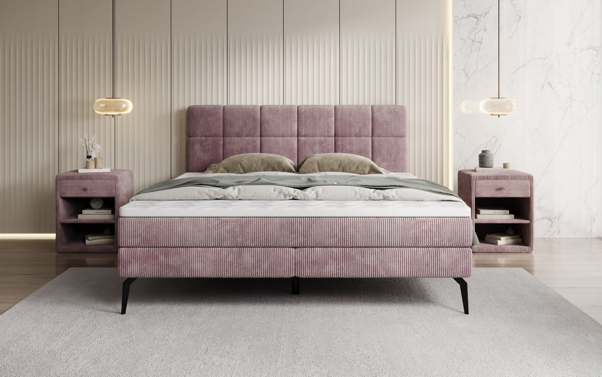 Boxspringbett Vera aus Cord mat héije Féiss