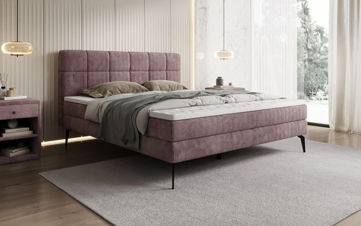 Boxspringbett Vera aus Cord mat héije Féiss
