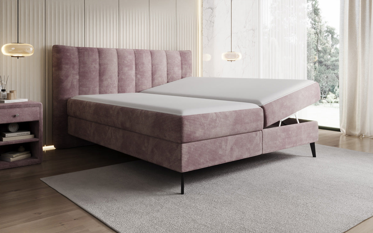 Ines box spring bed in Corduroy with storage
