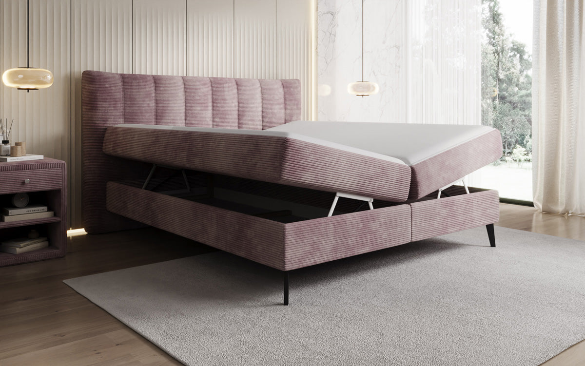 Ines box spring bed in Corduroy with storage