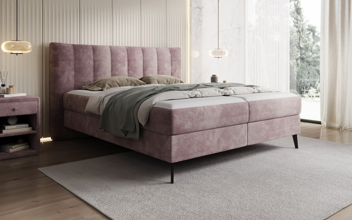 Ines box spring bed in Corduroy with storage