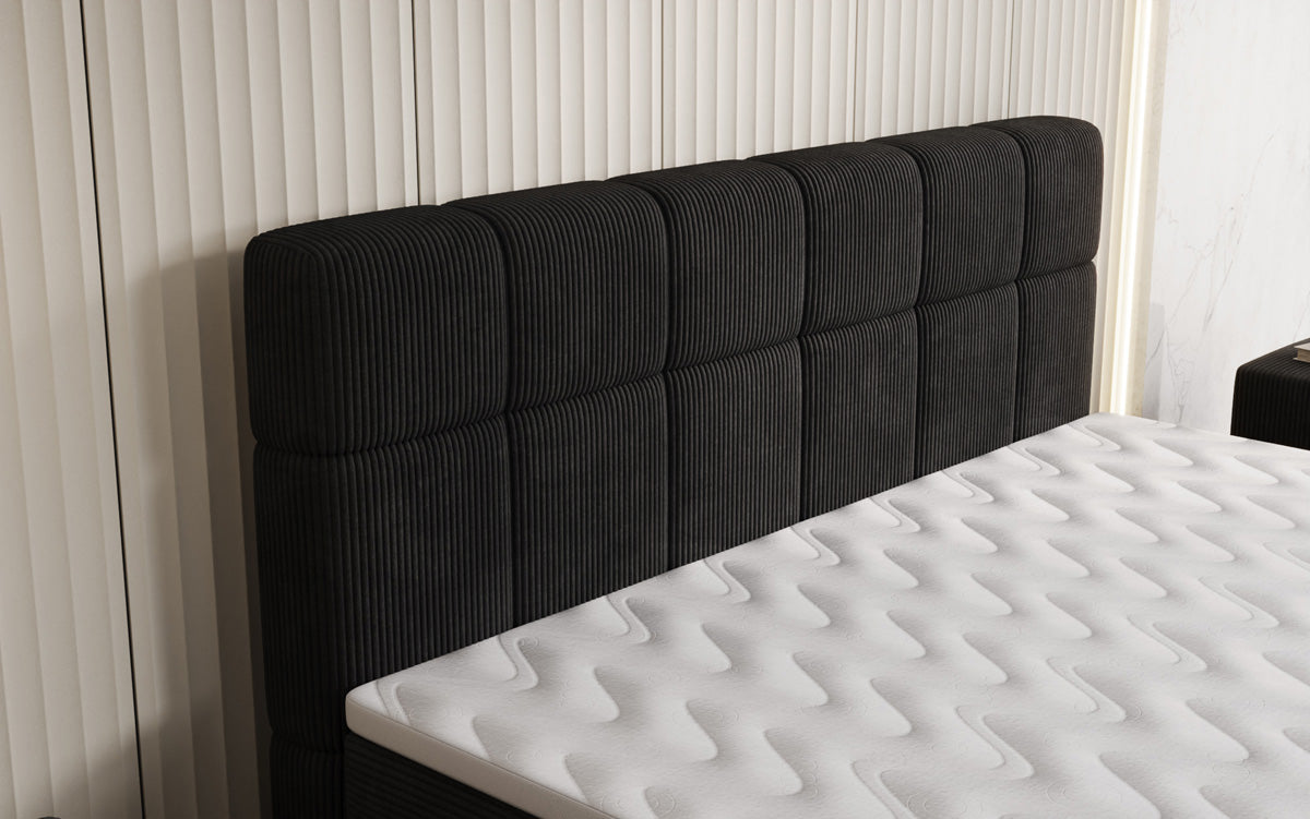 Boxspringbett Vera aus Cord mat héije Féiss