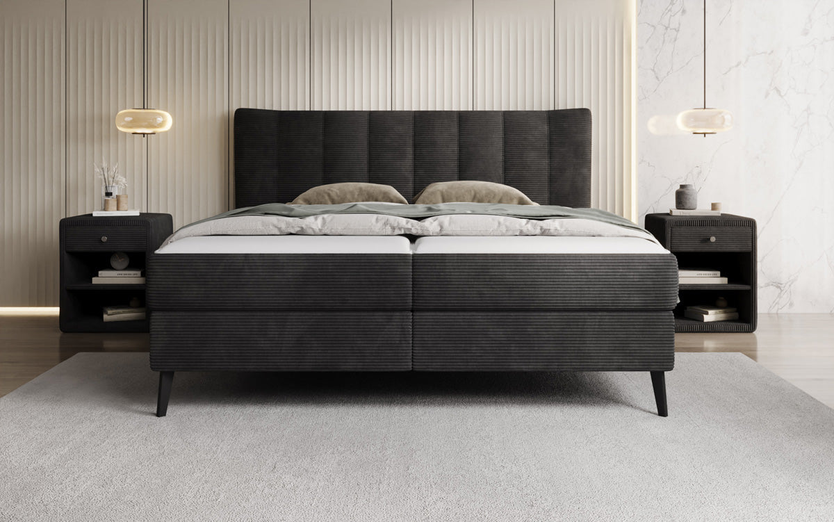 Ines box spring bed in Corduroy with storage