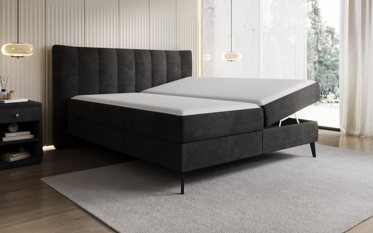 Ines box spring bed in Corduroy with storage