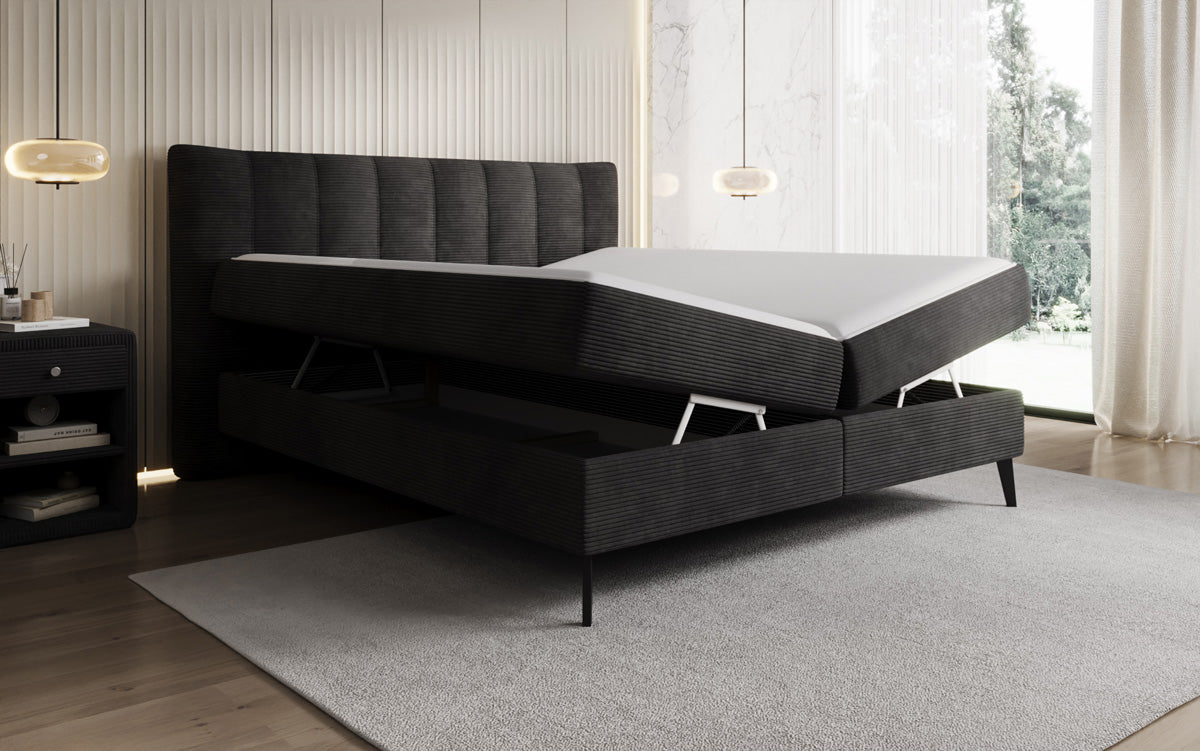 Ines box spring bed in Corduroy with storage