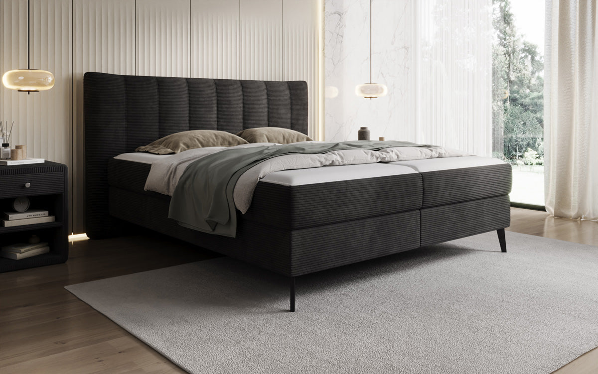 Ines box spring bed in Corduroy with storage