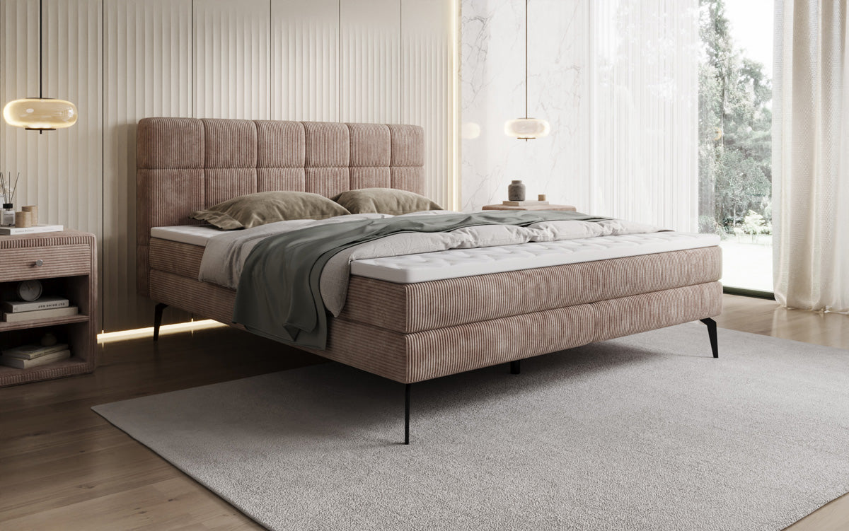 Boxspringbett Vera aus Cord mat héije Féiss