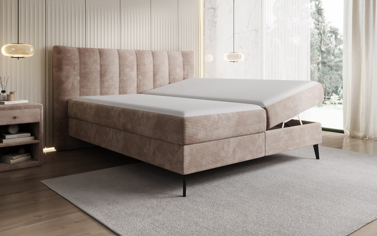 Ines box spring bed in Corduroy with storage