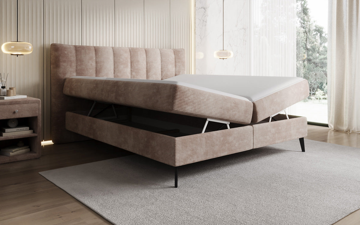 Ines box spring bed in Corduroy with storage