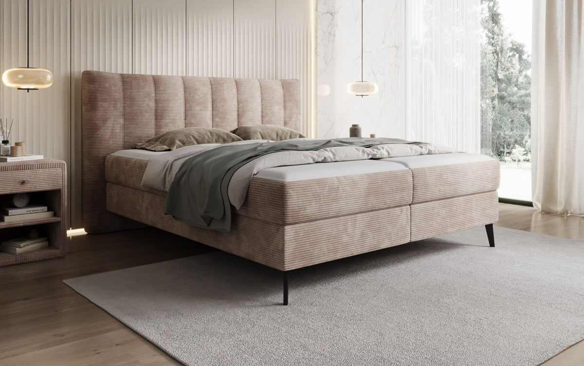 Ines box spring bed in Corduroy with storage