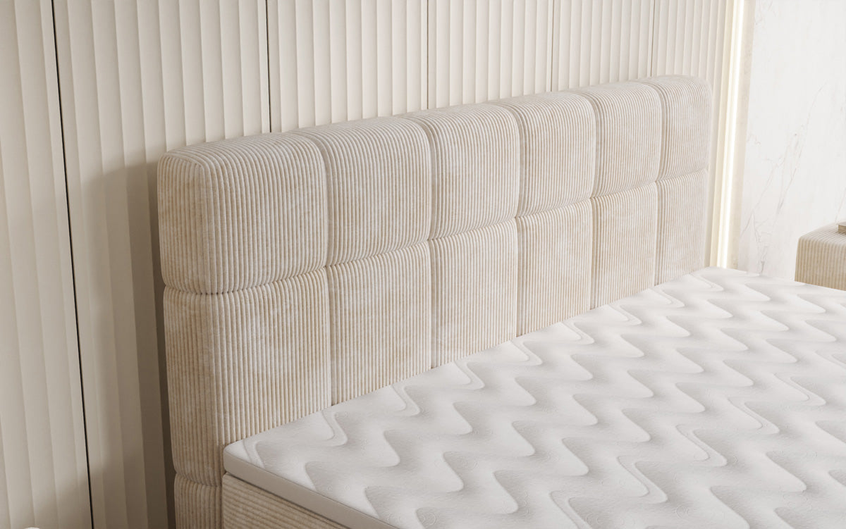 Boxspringbett Vera aus Cord mat héije Féiss