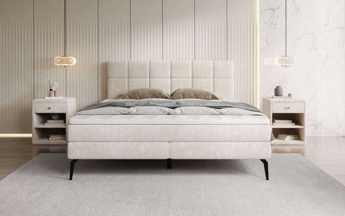 Boxspringbett Vera aus Cord mat héije Féiss