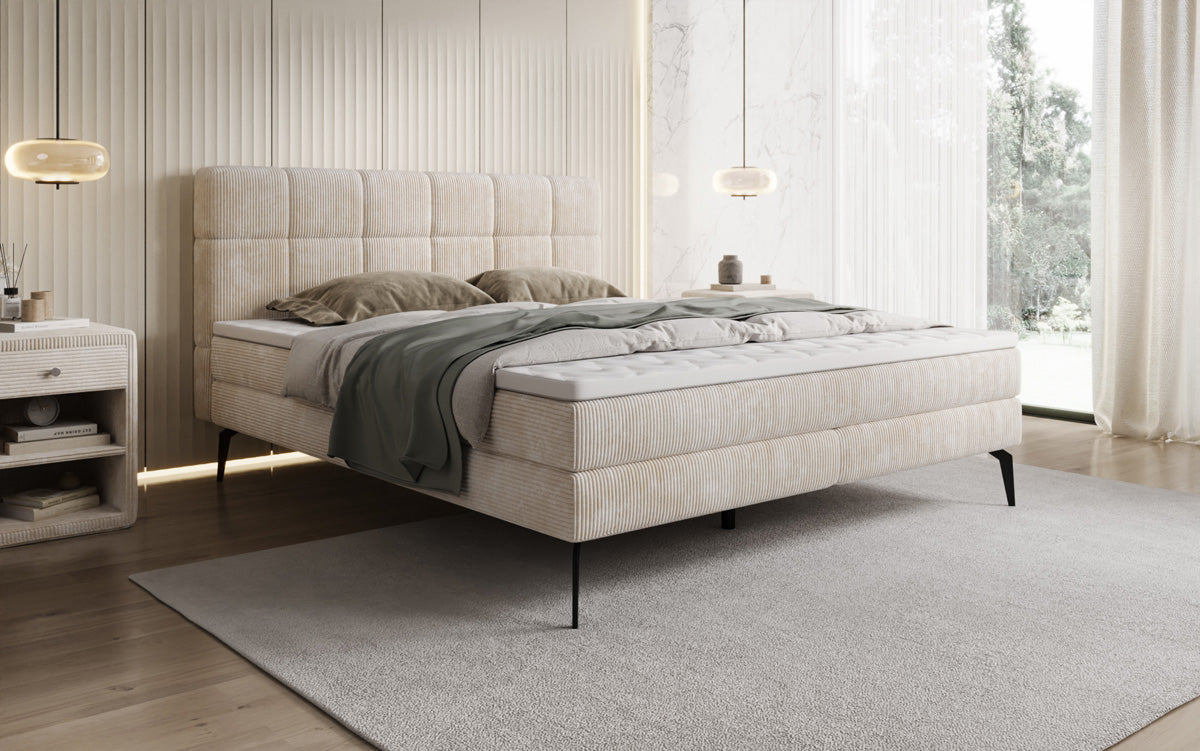 Boxspringbett Vera aus Cord mat héije Féiss