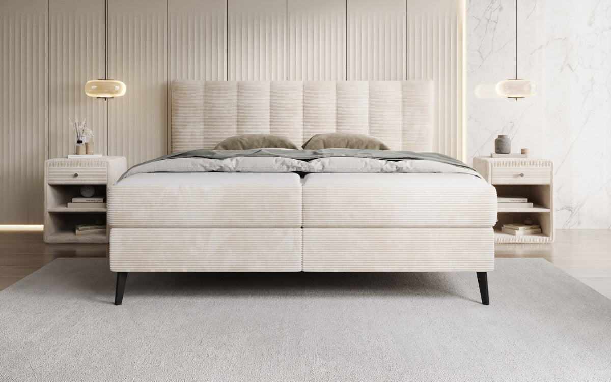 Ines box spring bed in Corduroy with storage