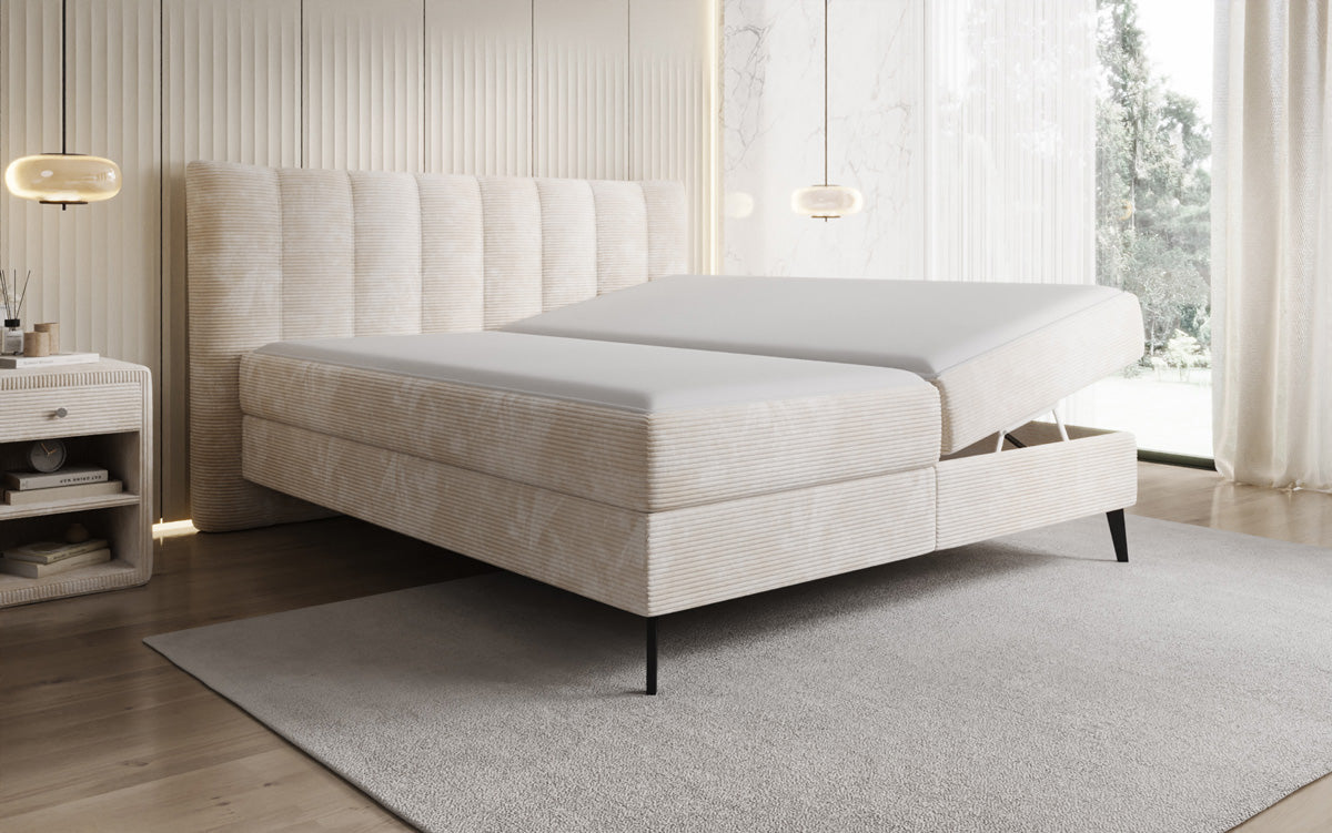 Ines box spring bed in Corduroy with storage