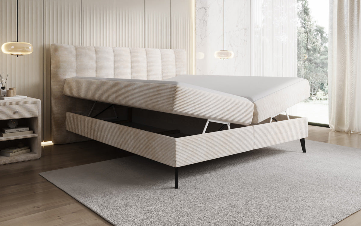Ines box spring bed in Corduroy with storage