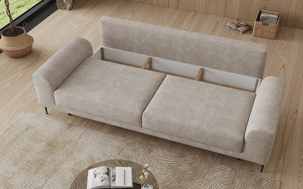 Canapé design 3 places Bloom en Côtelé avec fonction couchage et espace de rangement