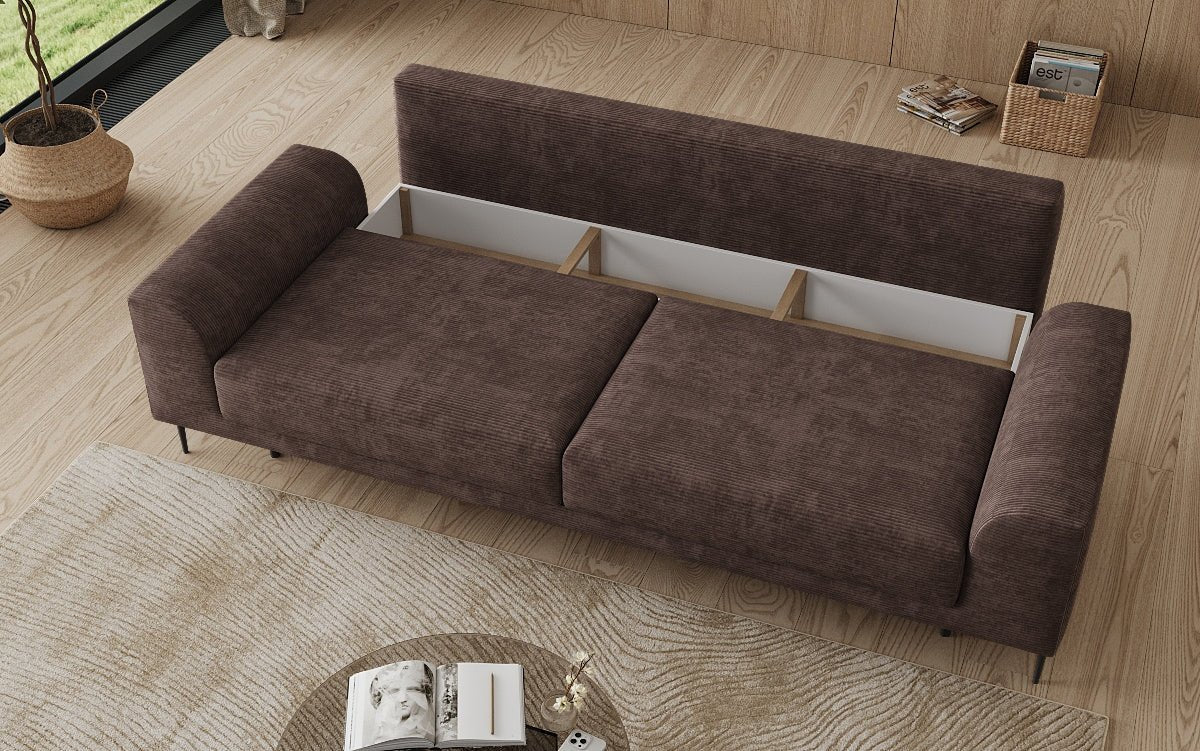 Canapé design 3 places Bloom en Côtelé avec fonction couchage et espace de rangement