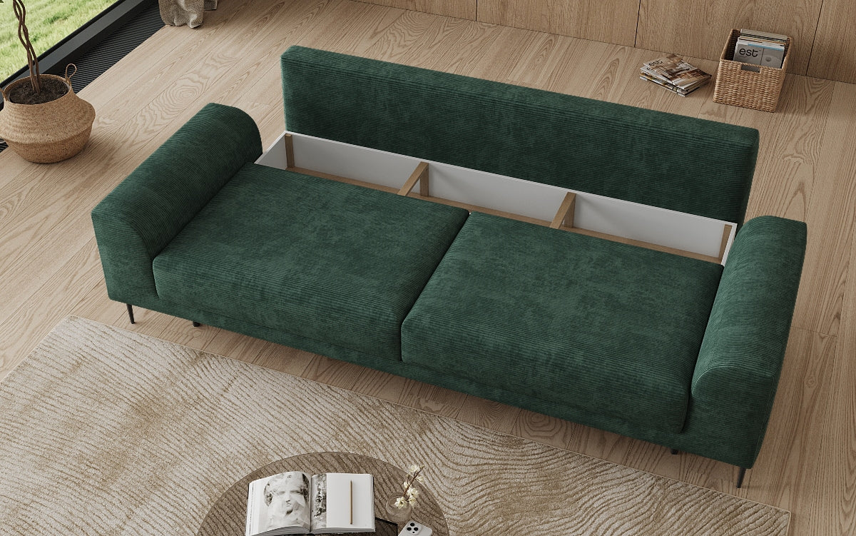 Canapé design 3 places Bloom en Côtelé avec fonction couchage et espace de rangement