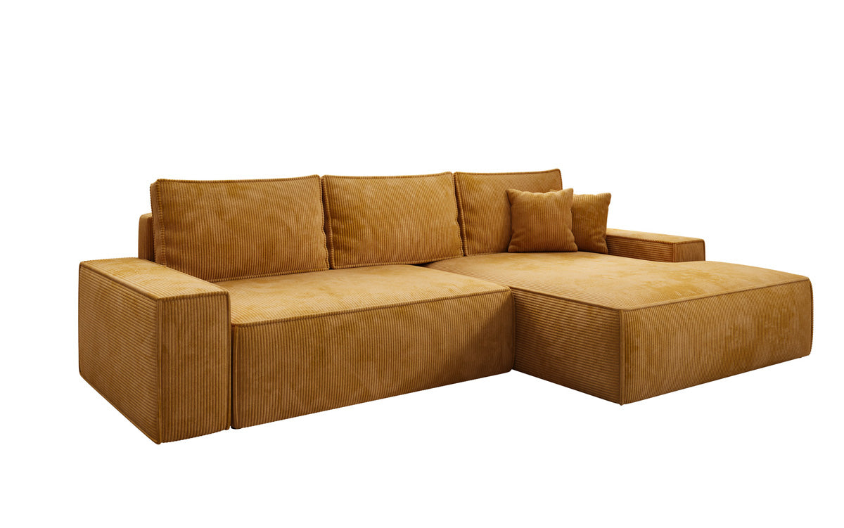 Designer-Ecksofa Verona mat breeder Ottomane mat Schlof- a Klappfunktioun an Cord