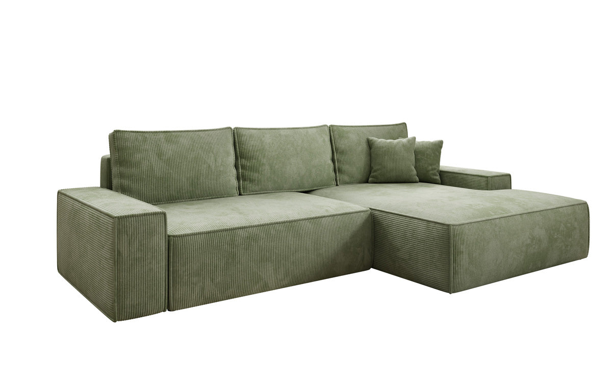 Designer-Ecksofa Verona mat breeder Ottomane mat Schlof- a Klappfunktioun an Cord