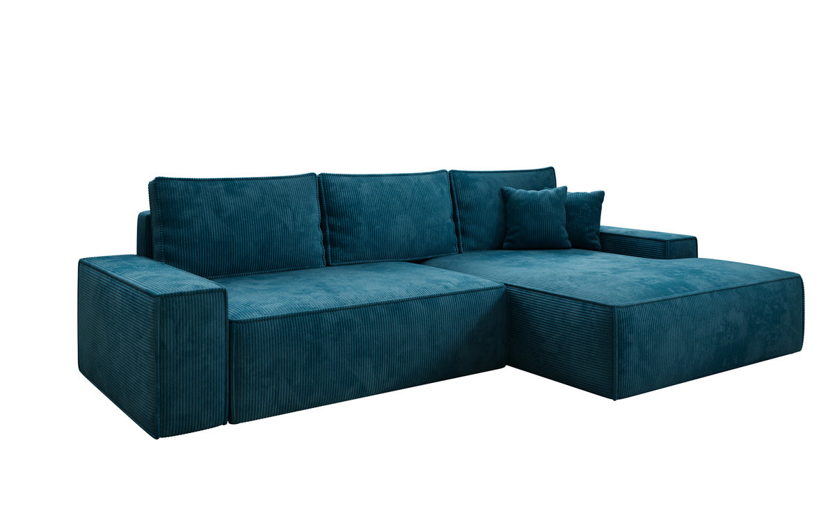Designer-Ecksofa Verona mat breeder Ottomane mat Schlof- a Klappfunktioun an Cord