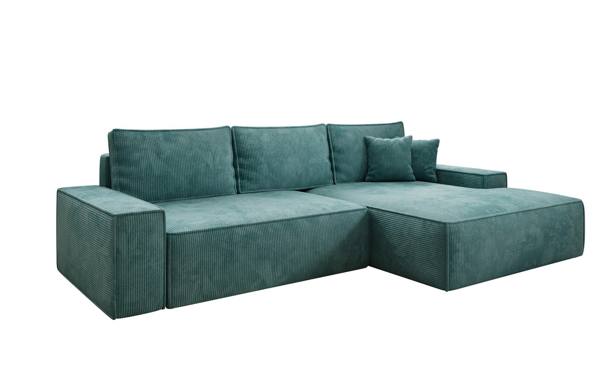 Designer-Ecksofa Verona mat breeder Ottomane mat Schlof- a Klappfunktioun an Cord