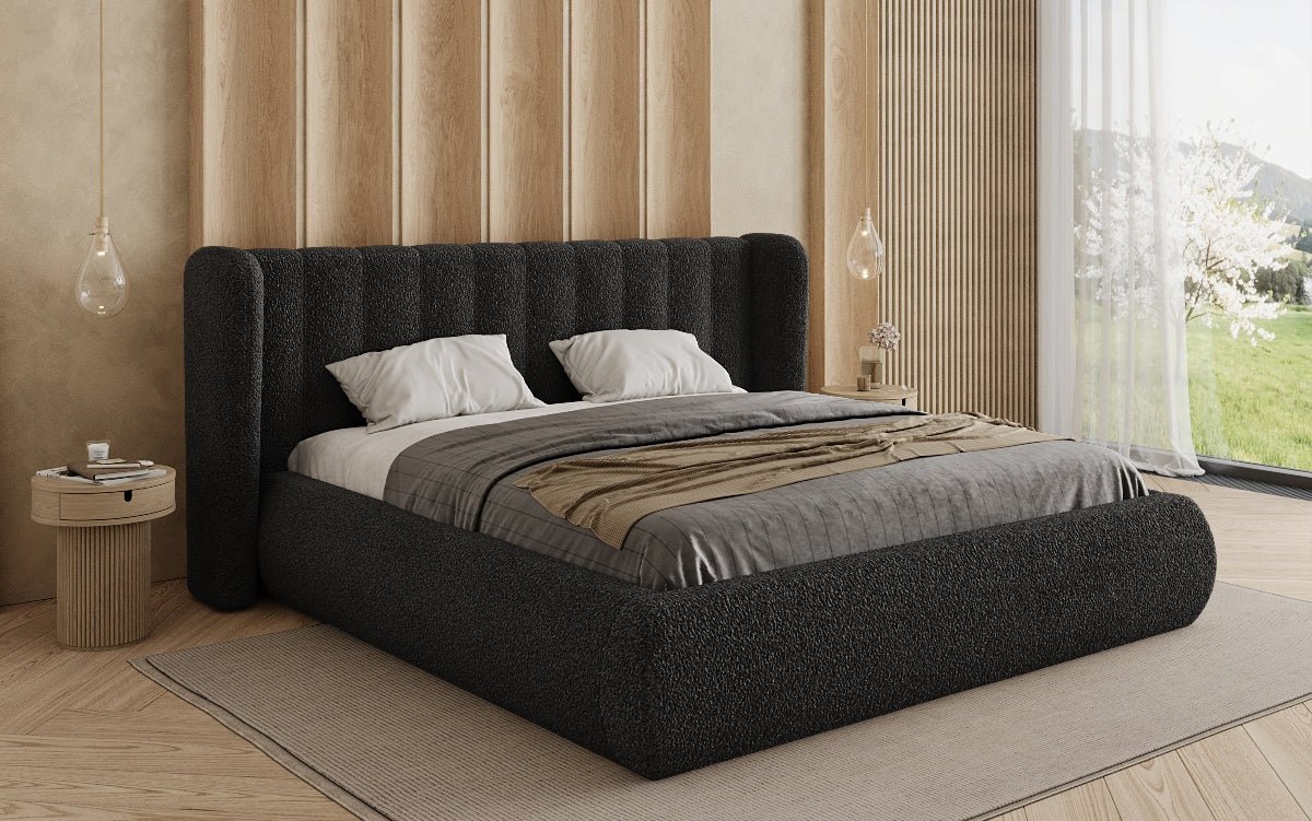Designer Polsterbett Valentina Bouclé mit Stauraum