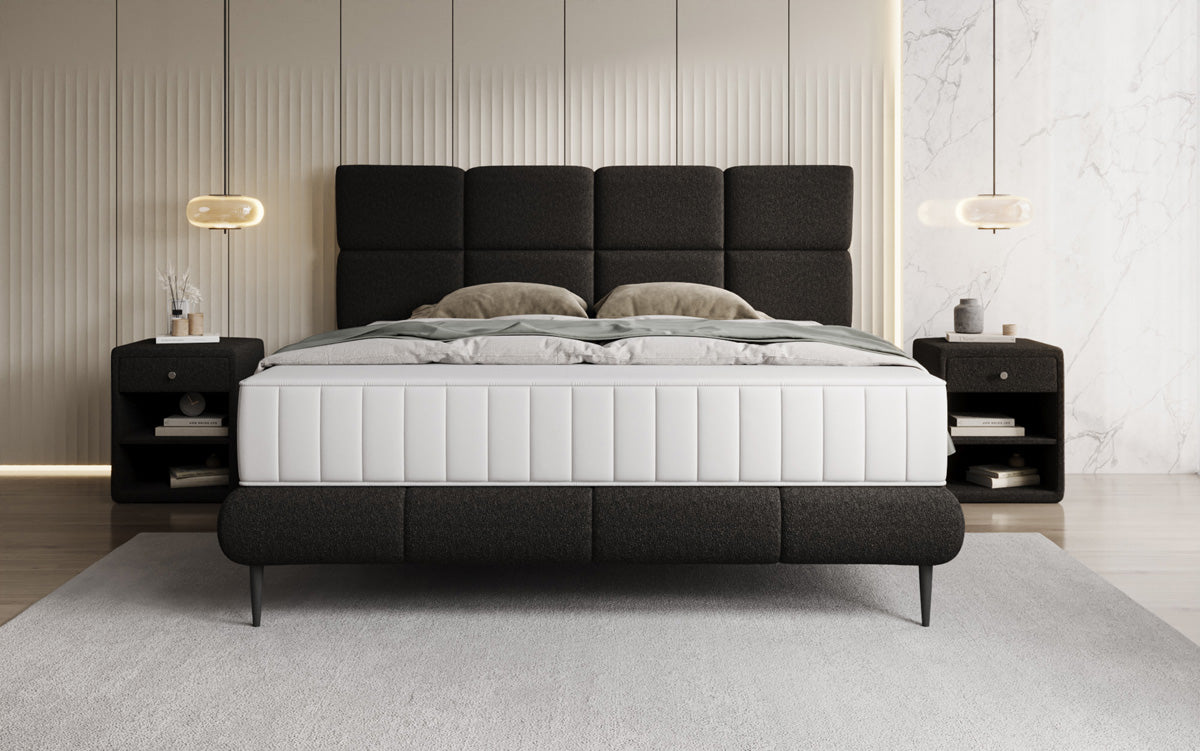 Boxspringbett Nessa mit hohen Füßen in Teddy Bouclé