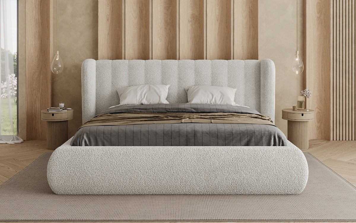Designer Polsterbett Valentina Bouclé mit Stauraum