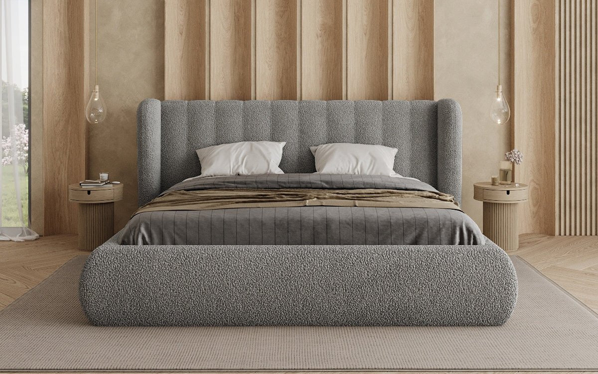 Designer Polsterbett Valentina Bouclé mit Stauraum