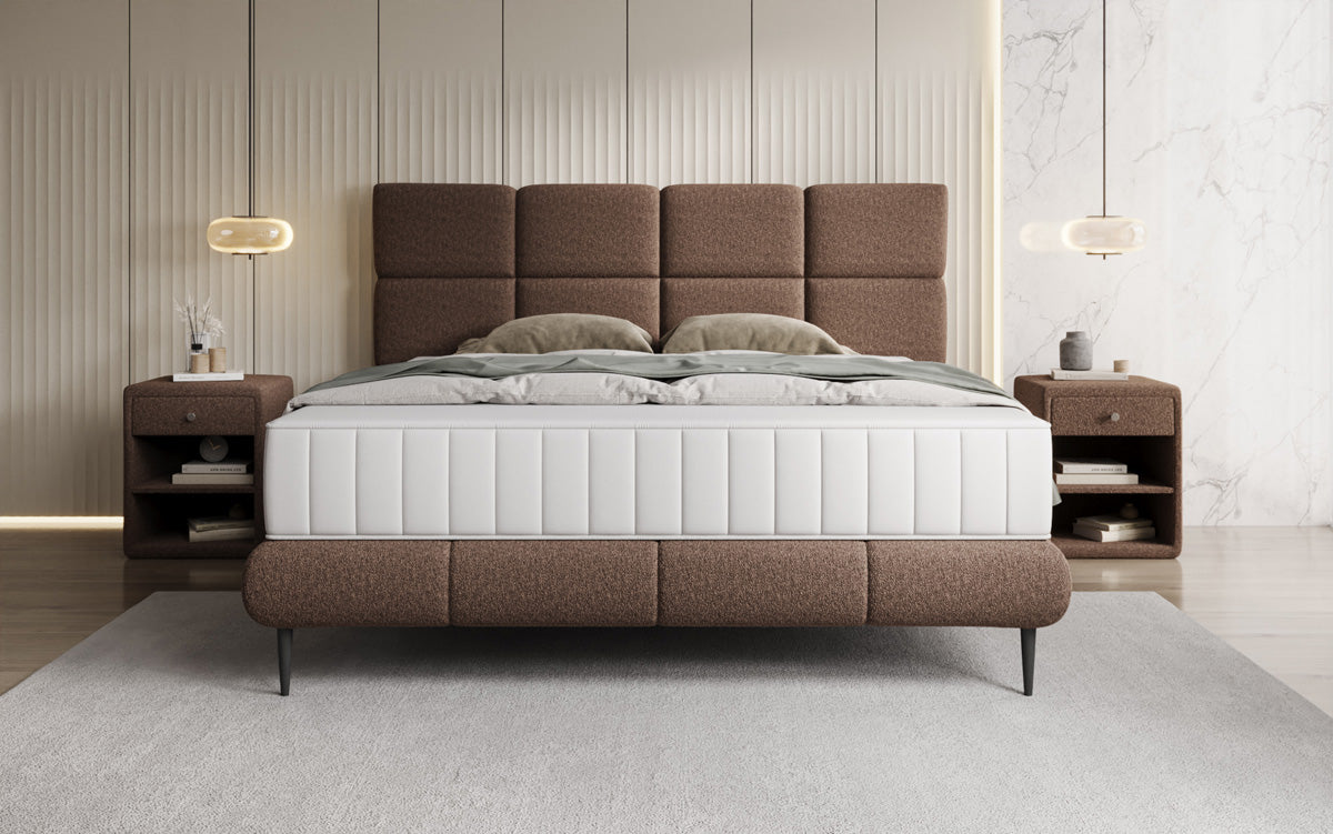 Boxspringbett Nessa mit hohen Füßen in Teddy Bouclé